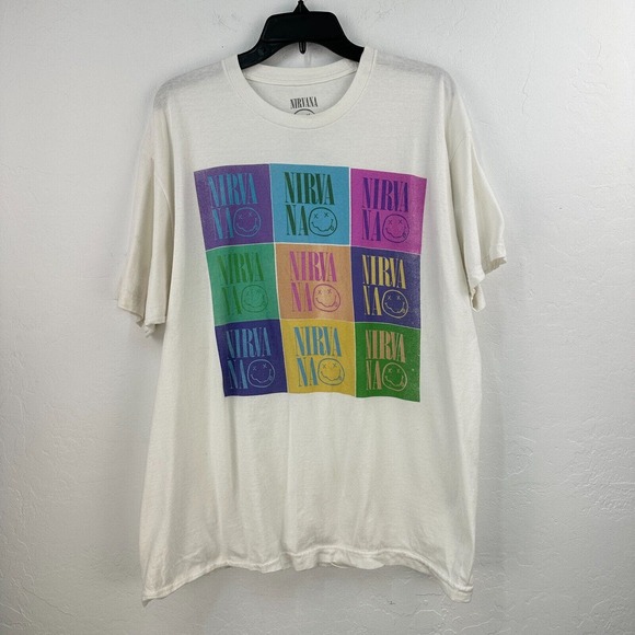 Nirvana Tshirt Mens 2XL White Cotton Graphic Print Pullover Tee Short Sleeve - Picture 1 of 5